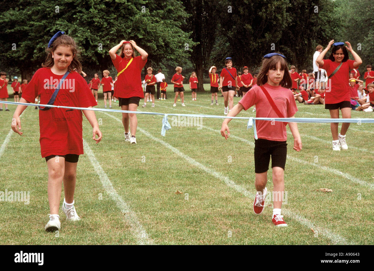 Primary school children in bean bag race Stock Photo Alamy