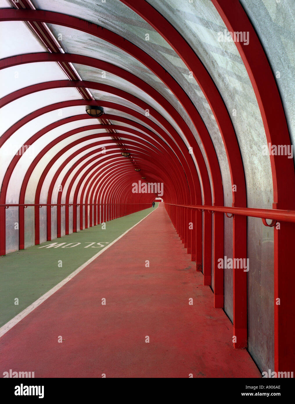 Red covered walkway Glasgow Scotland Stock Photo
