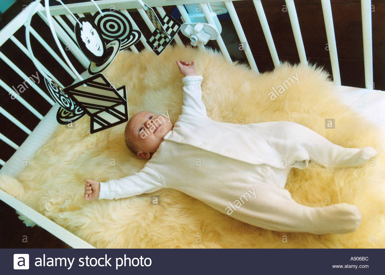 black and white cot mobile