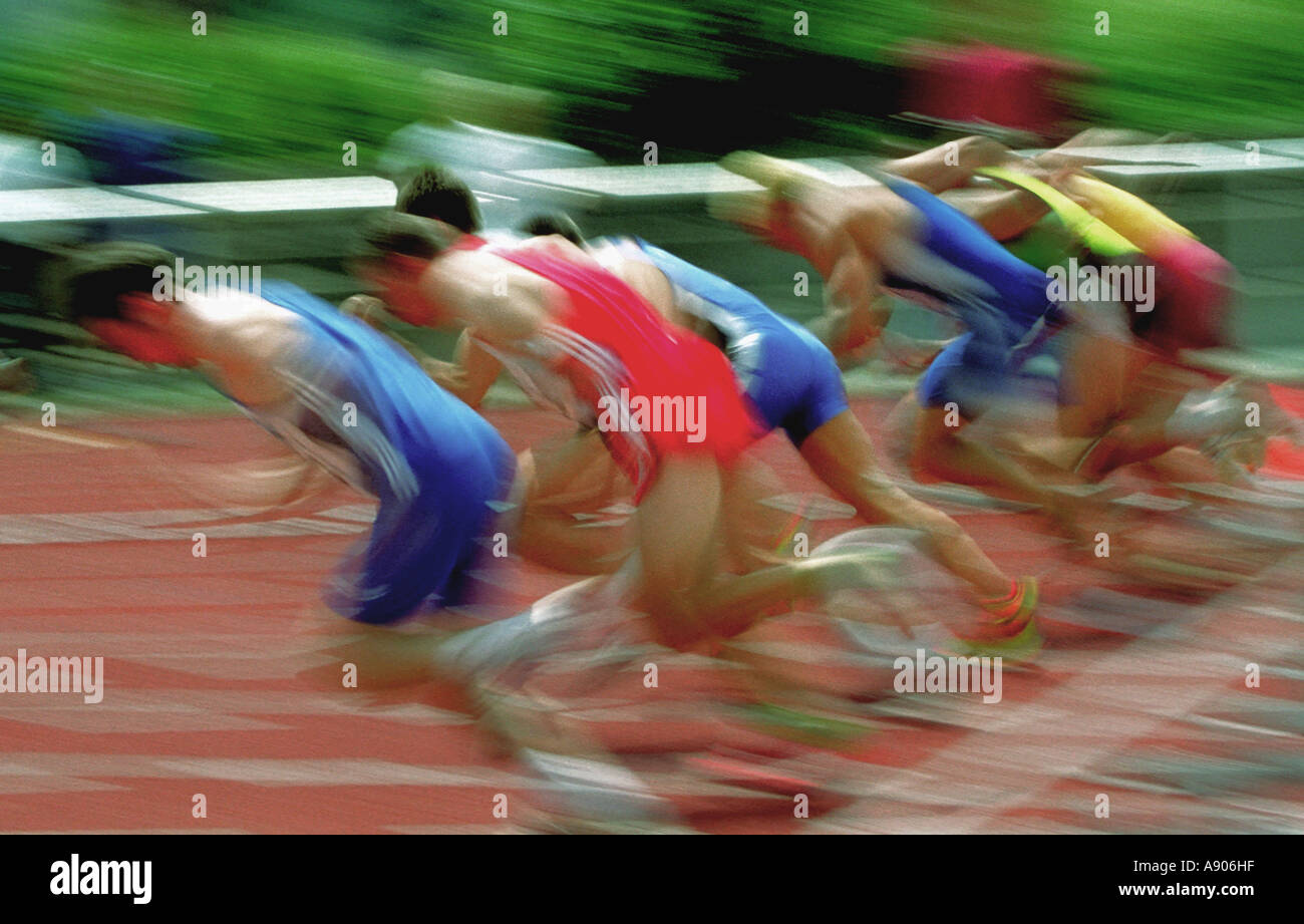 Start 100m run men / Start 100m Lauf Männer - Typical Stock Photo