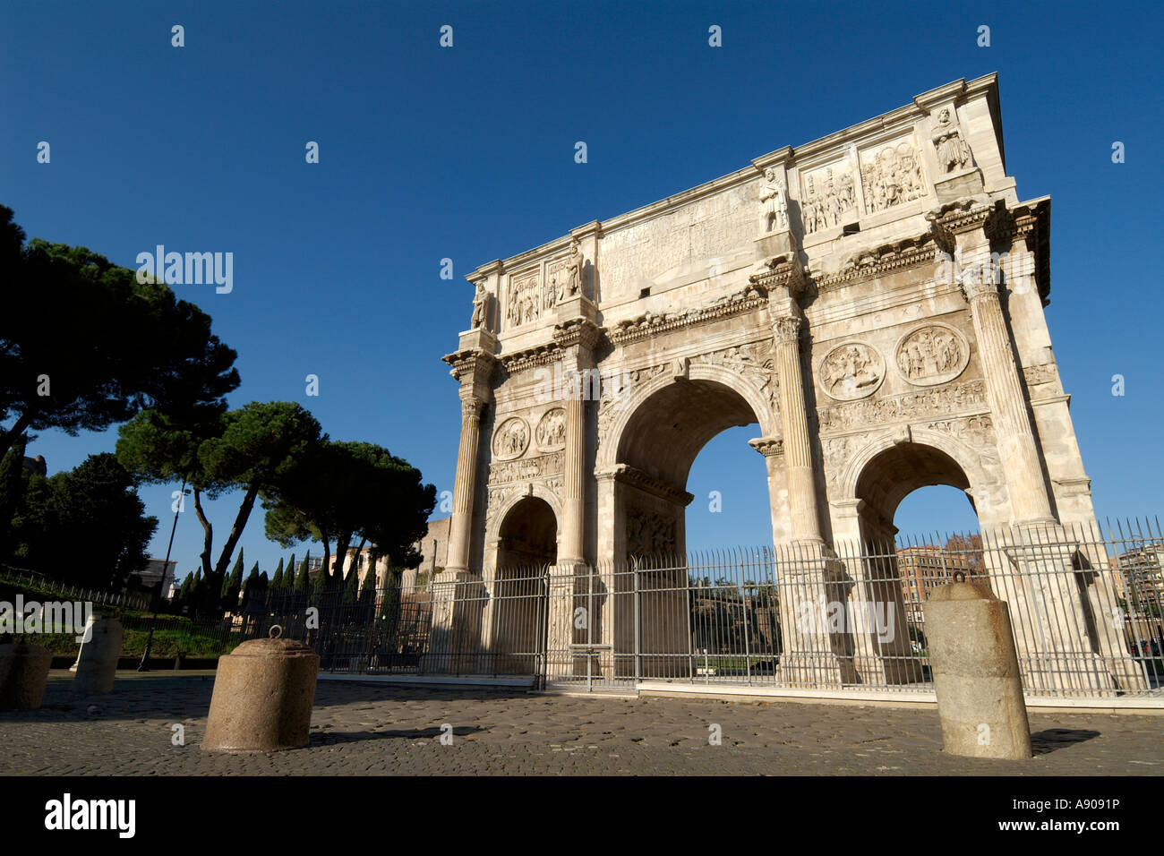Rome Italy The triumphal Arch of Constantine on Piazza del Colosseo Stock Photo