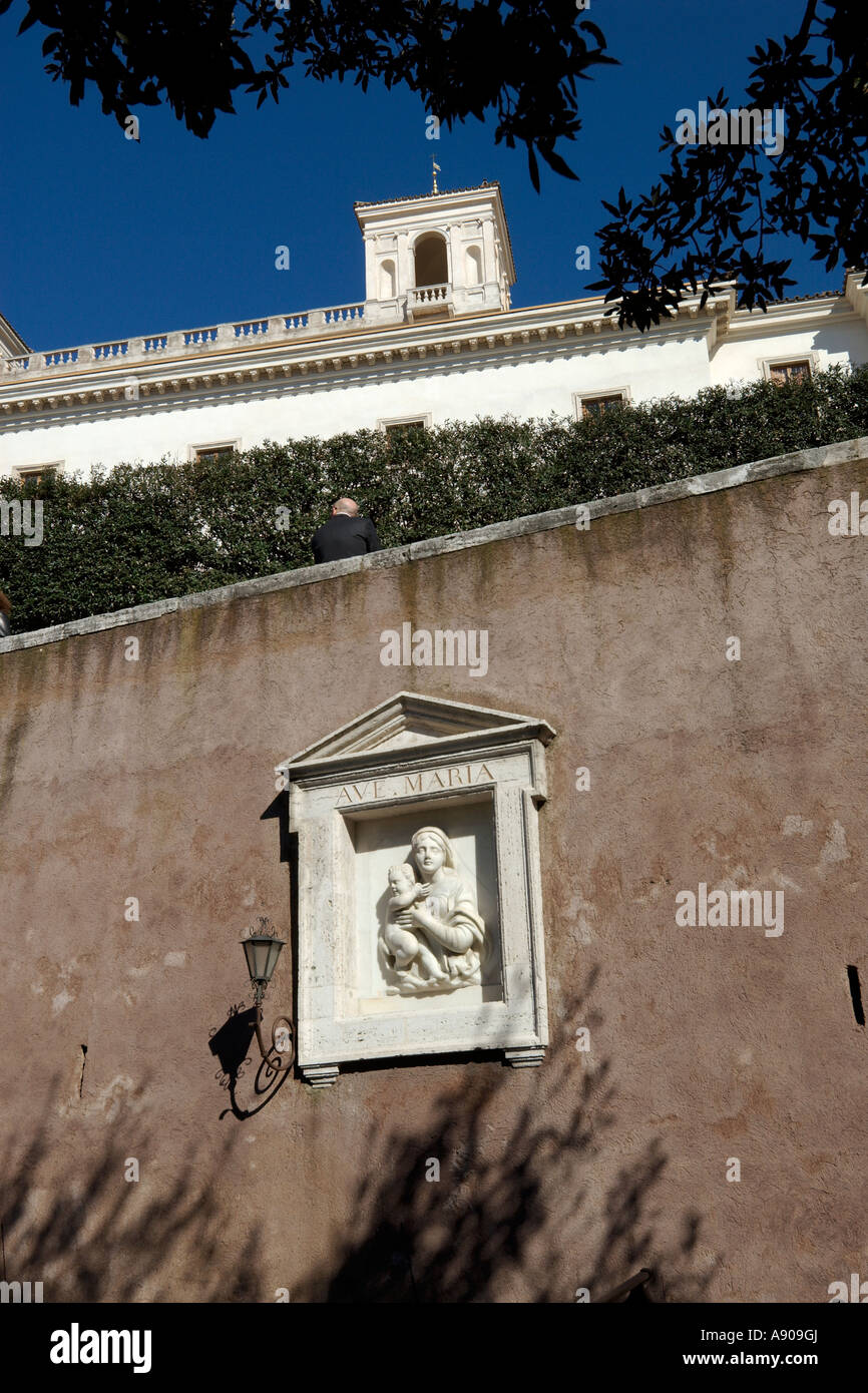 Rome Italy Villa Medici and Madonna set into the wall of the Rampa S Sebastianello Stock Photo