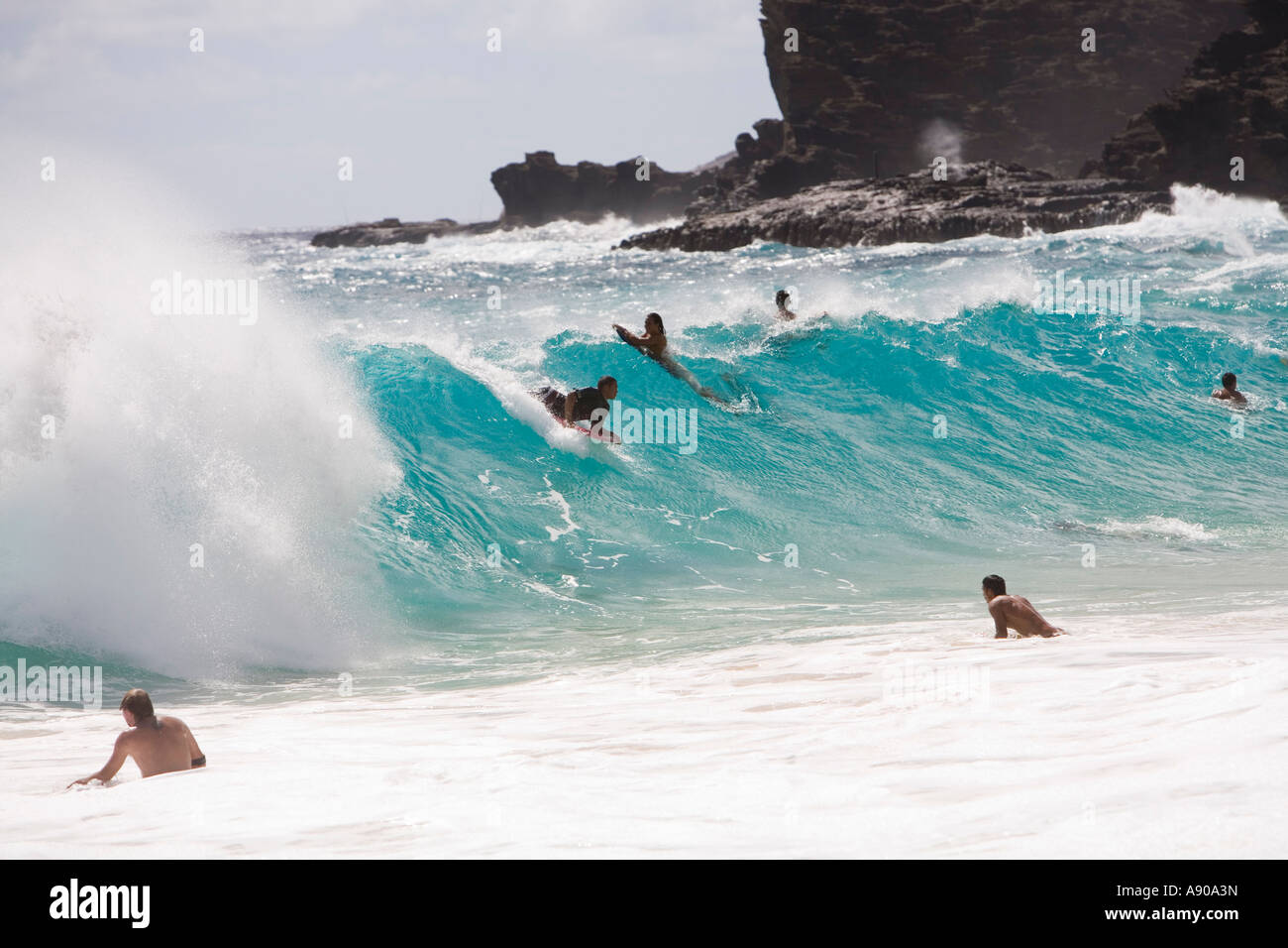 Bodyboarding at Sandy Beach, Oahu, Hawaii Stock Photo Alamy