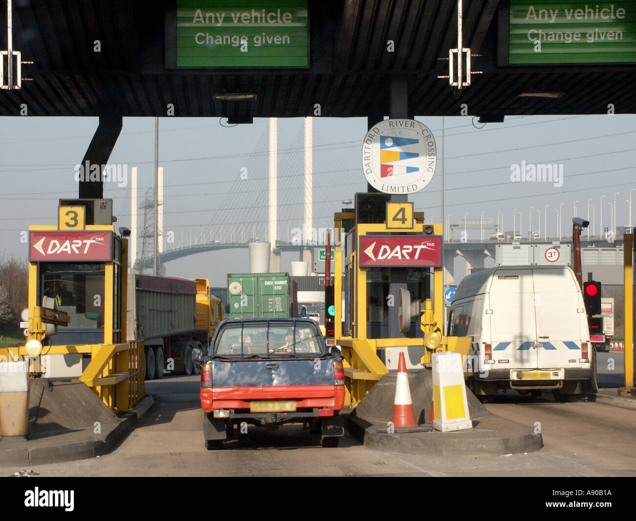 Close Up Of Traffic At Dartford Toll Booths At River Thames Bridge And