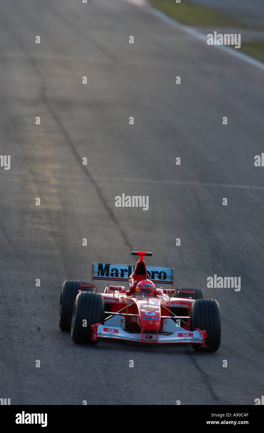 Michael Schumacher in his Ferrari Formula One racing car speeding down