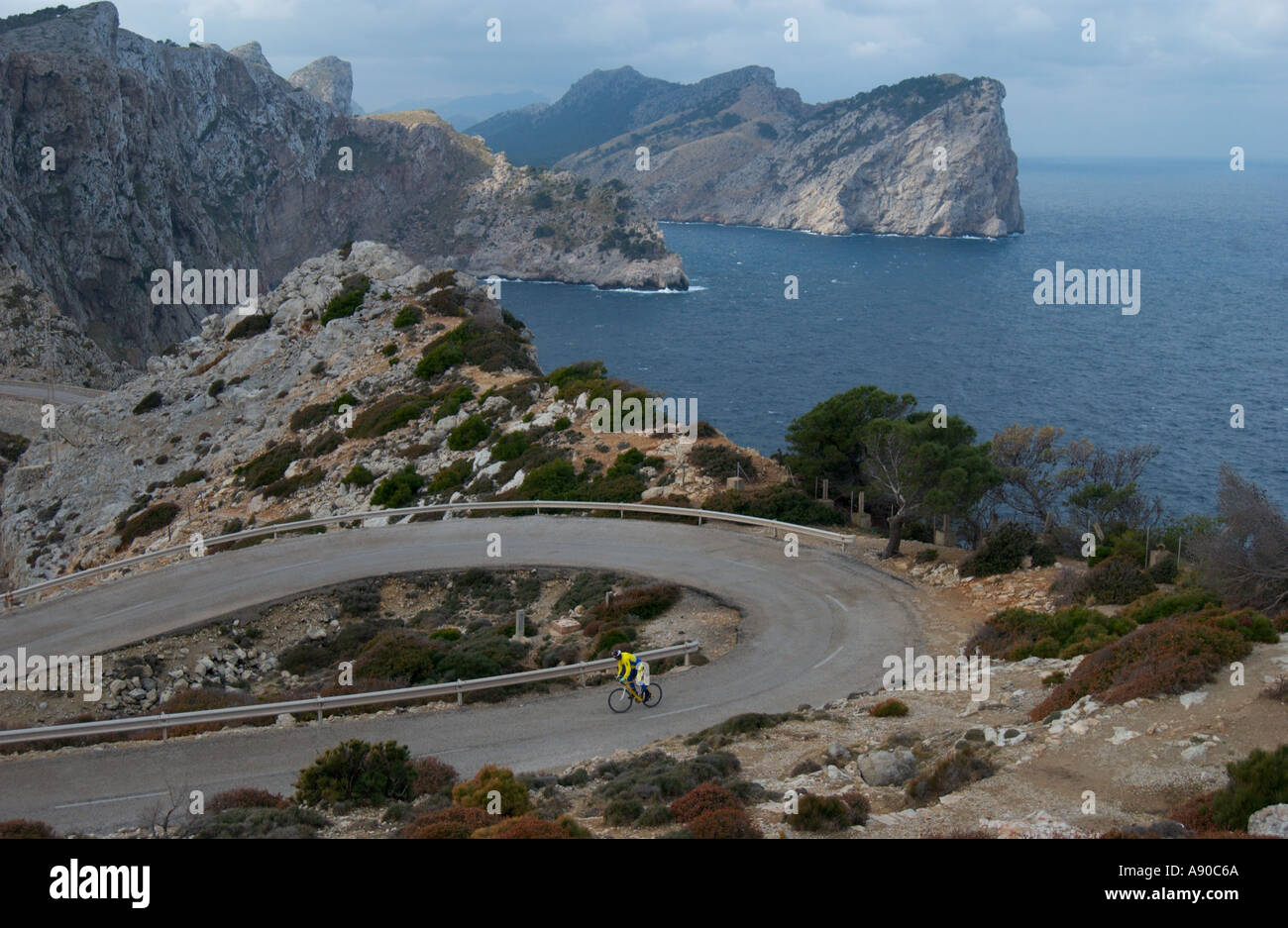 Cyclists on the access road to the Lighthouse at Cap Formentor Mallorca