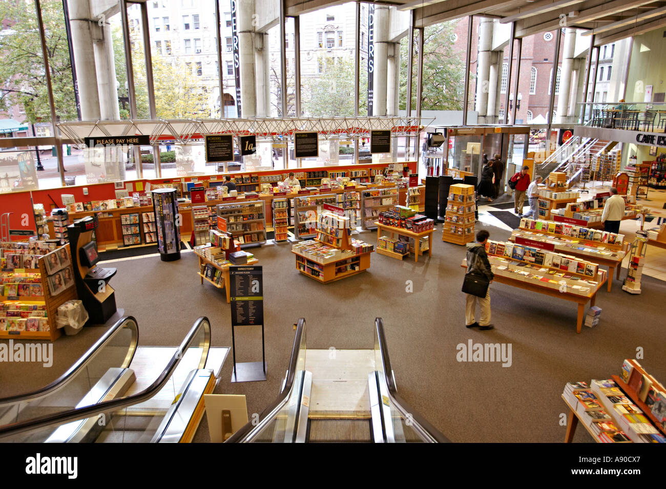 MASSACHUSETTS Boston Interior of Borders bookstore escalators and first