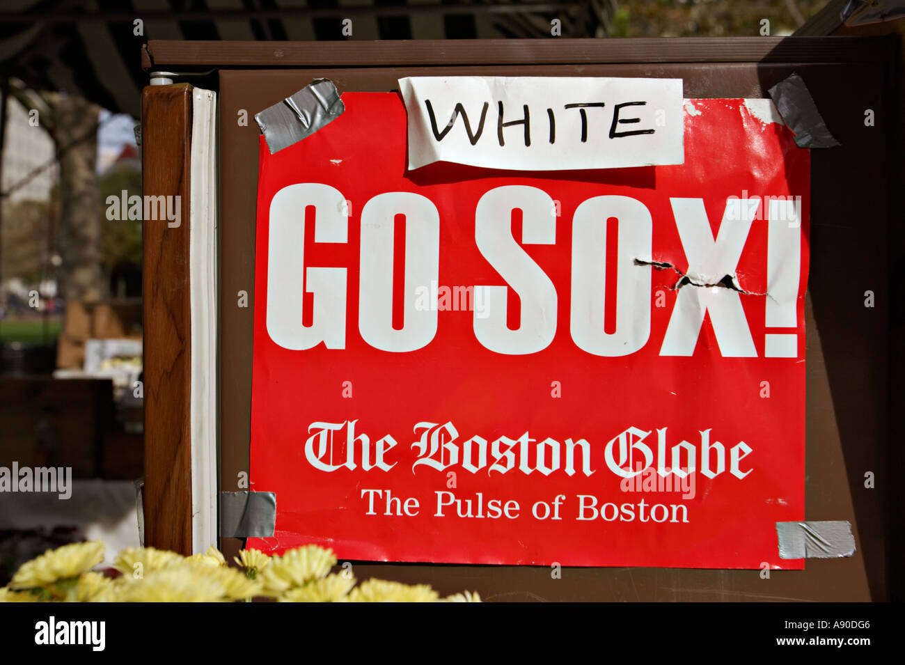 MASSACHUSETTS Boston Go White Sox sign humor sign from Boston Globe newspaper was originally for Red Sox baseball team Stock Photo