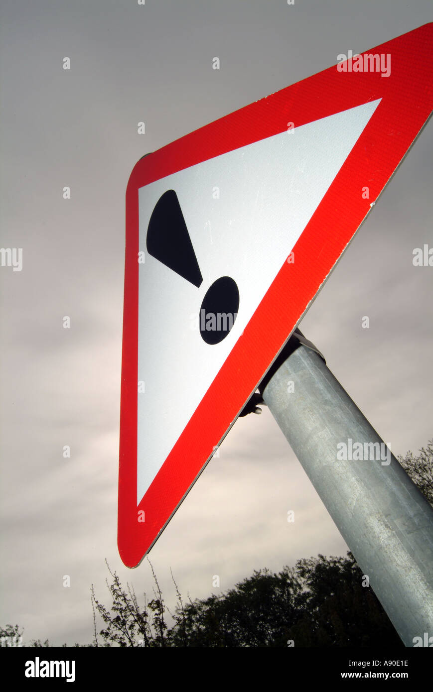 road sign road safety attention achtung insurance claim car insured warning exclamation danger accident prang dent warn duty Stock Photo