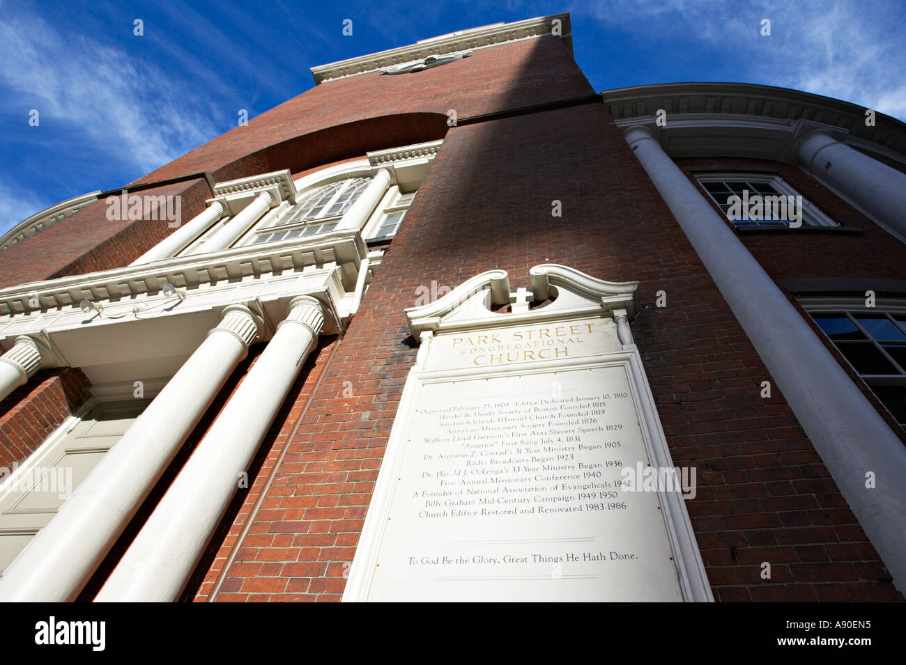 MASSACHUSETTS Boston Park Street Church site along Freedom Trail sign ...