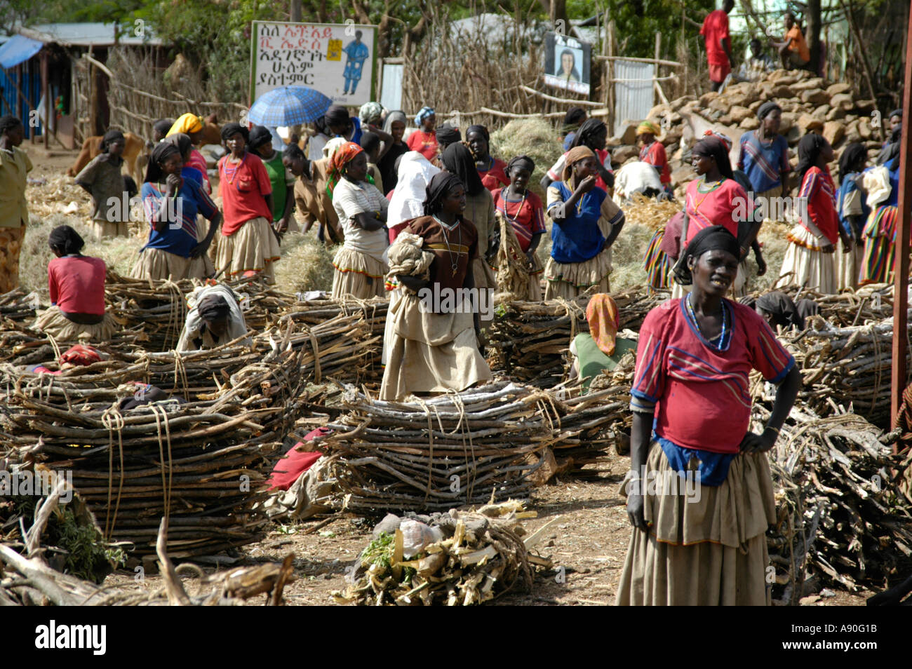 Colourful Konso people selling firewood market Konso Ethiopia Stock ...