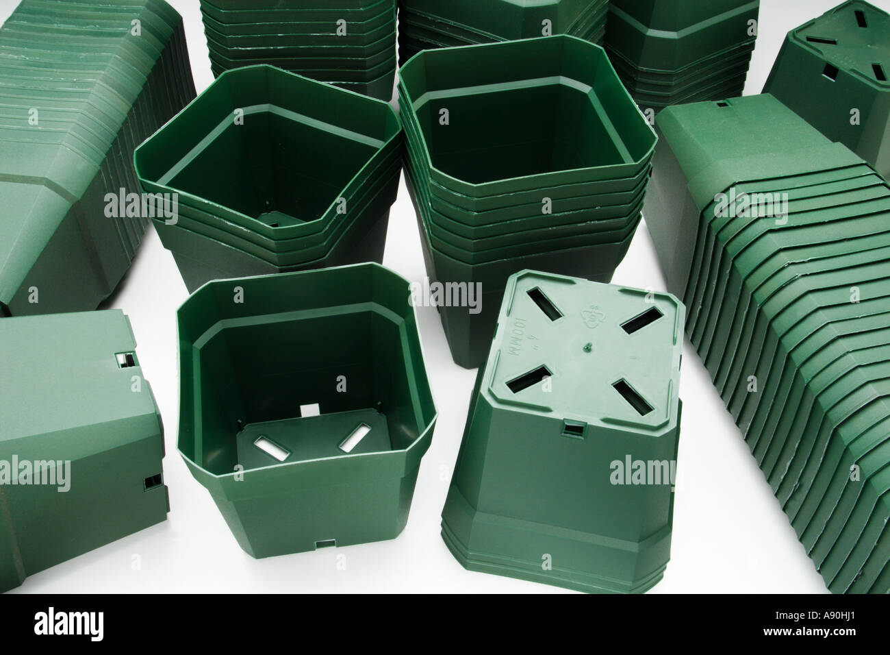 new green plastic pots Stock Photo Alamy