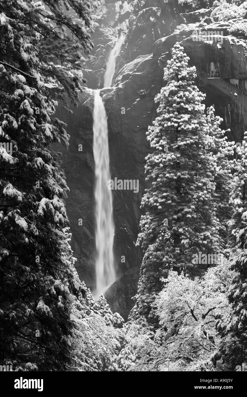 Upper and Lower Yosemite Falls in the winter Stock Photo