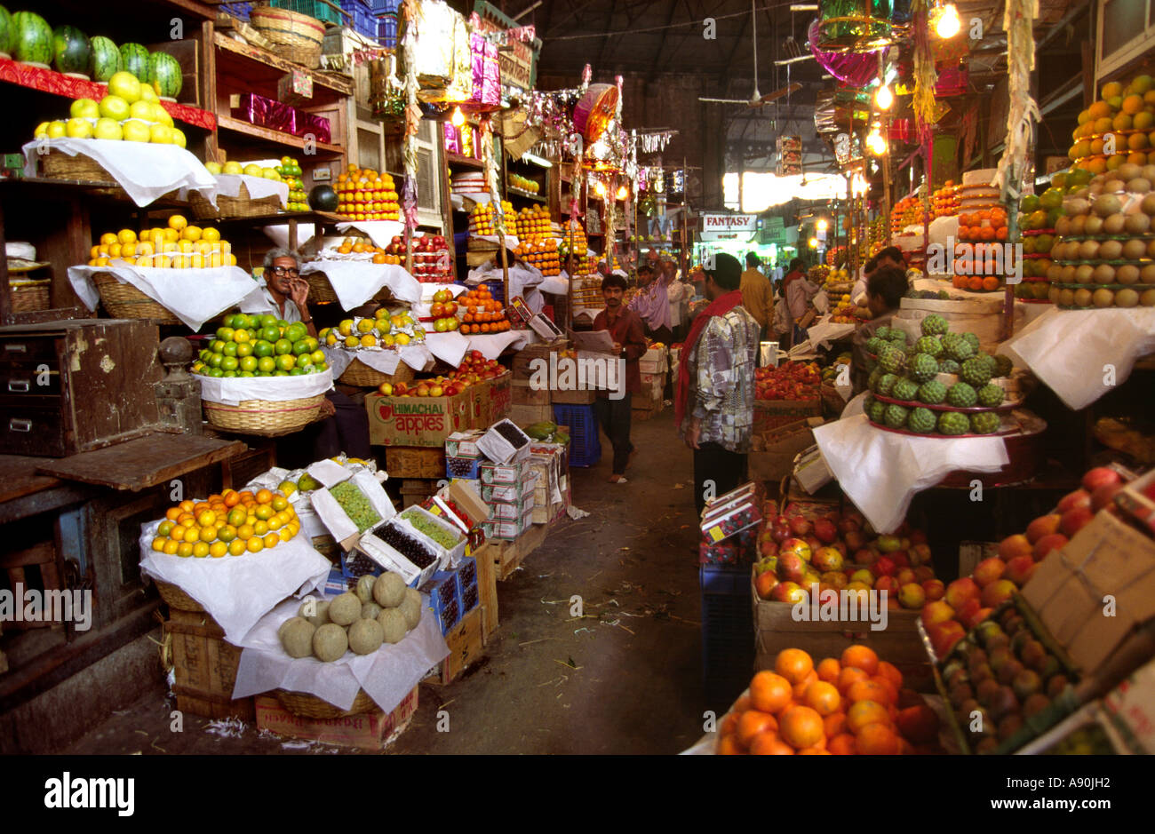 India Maharashtra Mumbai Bombay Crawford Market food fruit stalls Stock