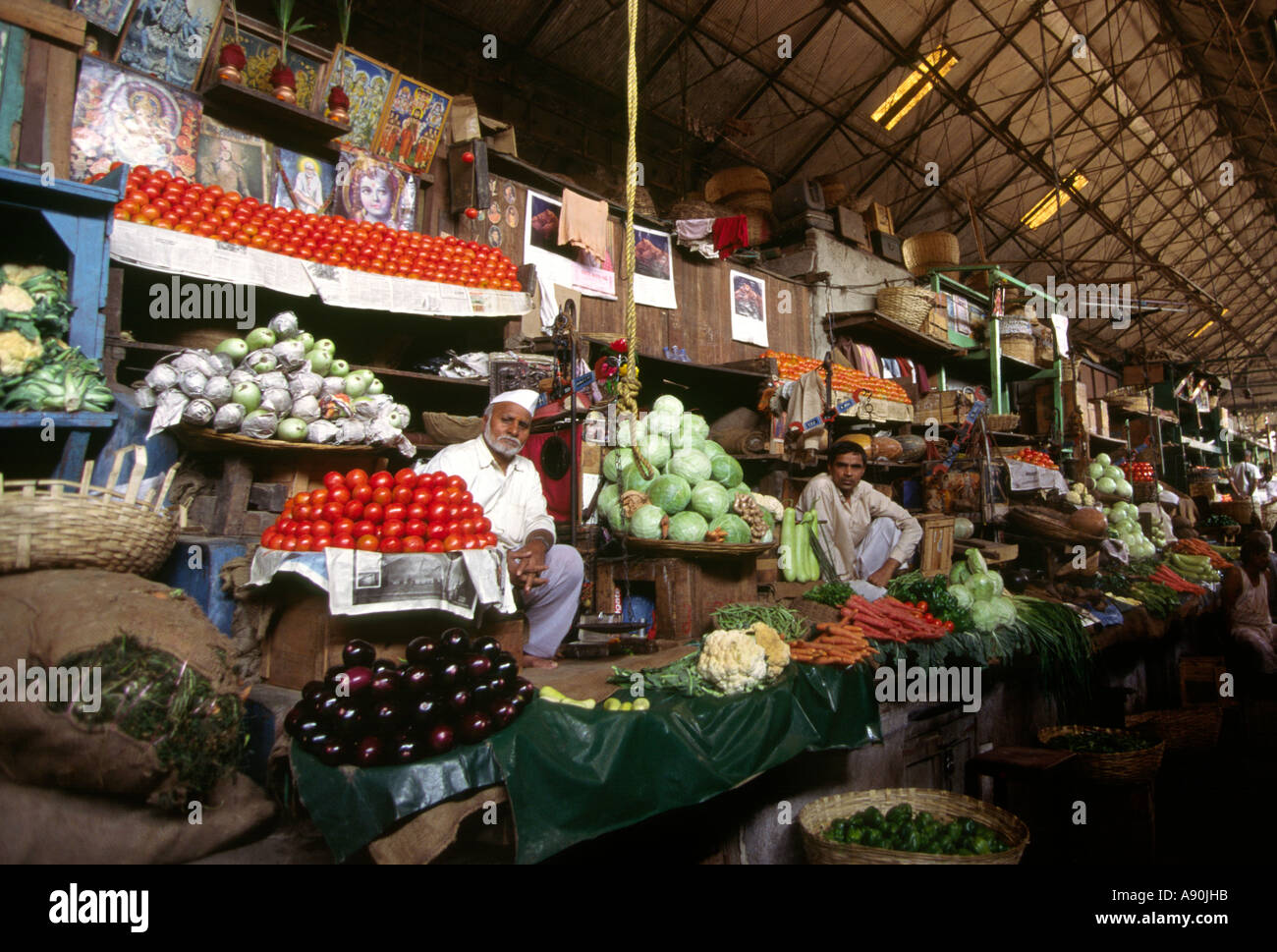 India Maharashtra Mumbai Bombay Crawford Market vegetable stalls Stock