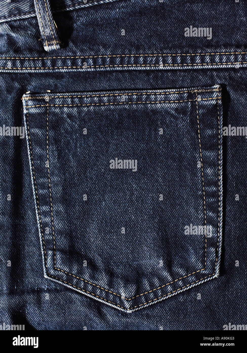 Back pocket of a blue jeans, full frame, denim Stock Photo