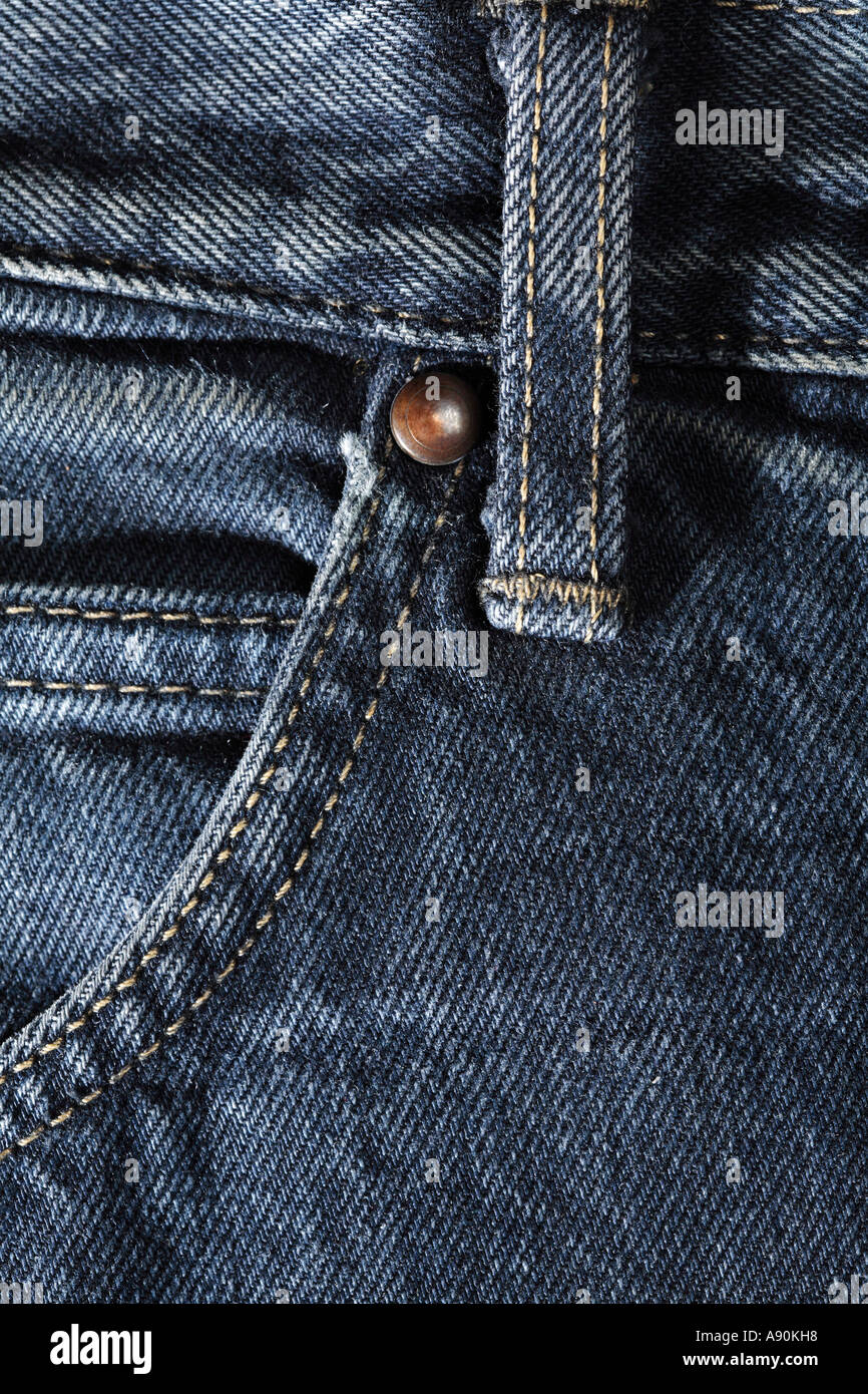 Denim blue jeans detail view Stock Photo