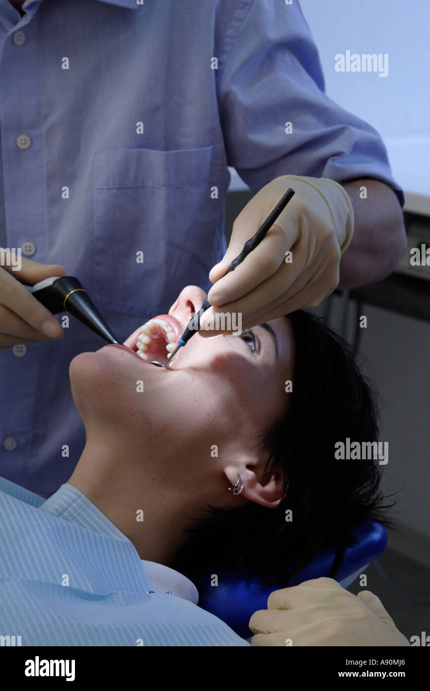 Dentist's teeth examination - Untersuchung beim Zahnarzt Stock Photo