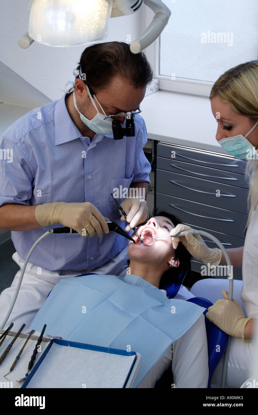 Medical treatment of the dentist - Behandlung beim Zahnarzt Stock Photo