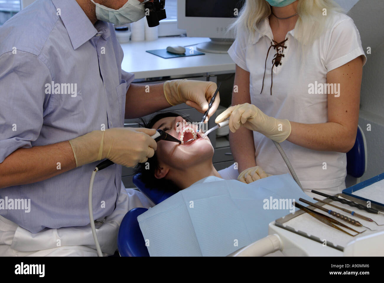 Medical treatment of the dentist - Behandlung beim Zahnarzt Stock Photo