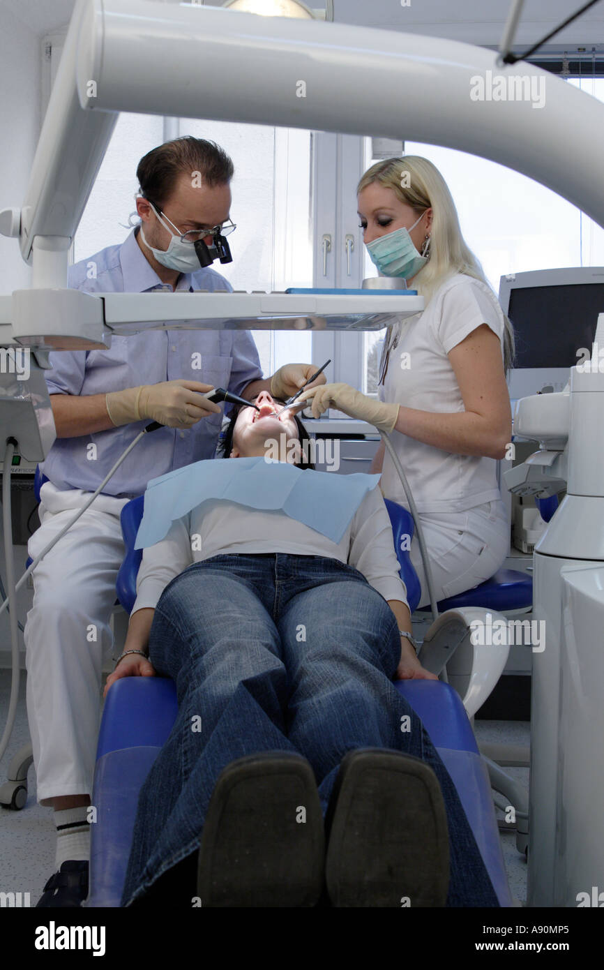 Medical treatment of the dentist - Behandlung beim Zahnarzt Stock Photo