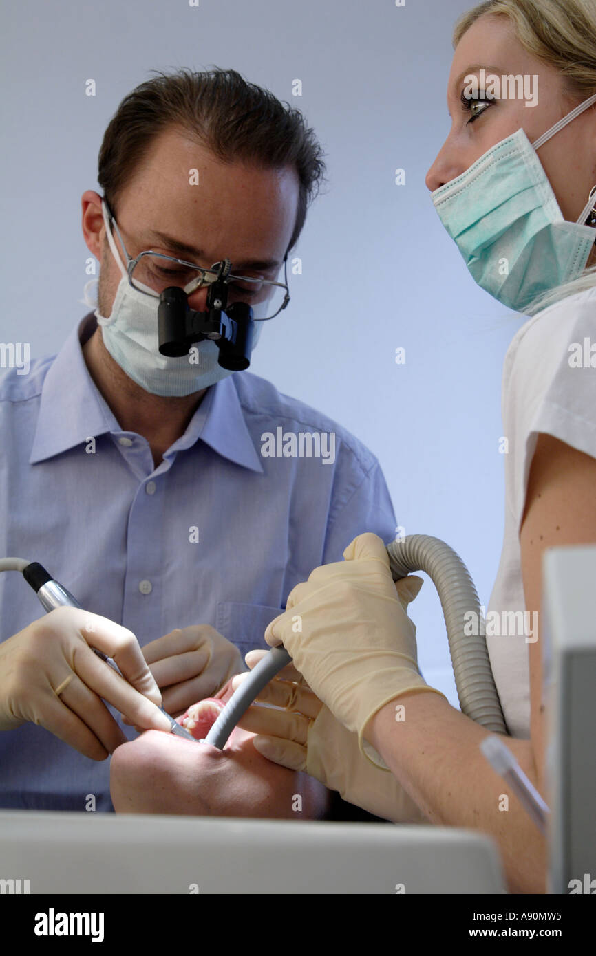 Medical treatment of the dentist - Behandlung beim Zahnarzt Stock Photo