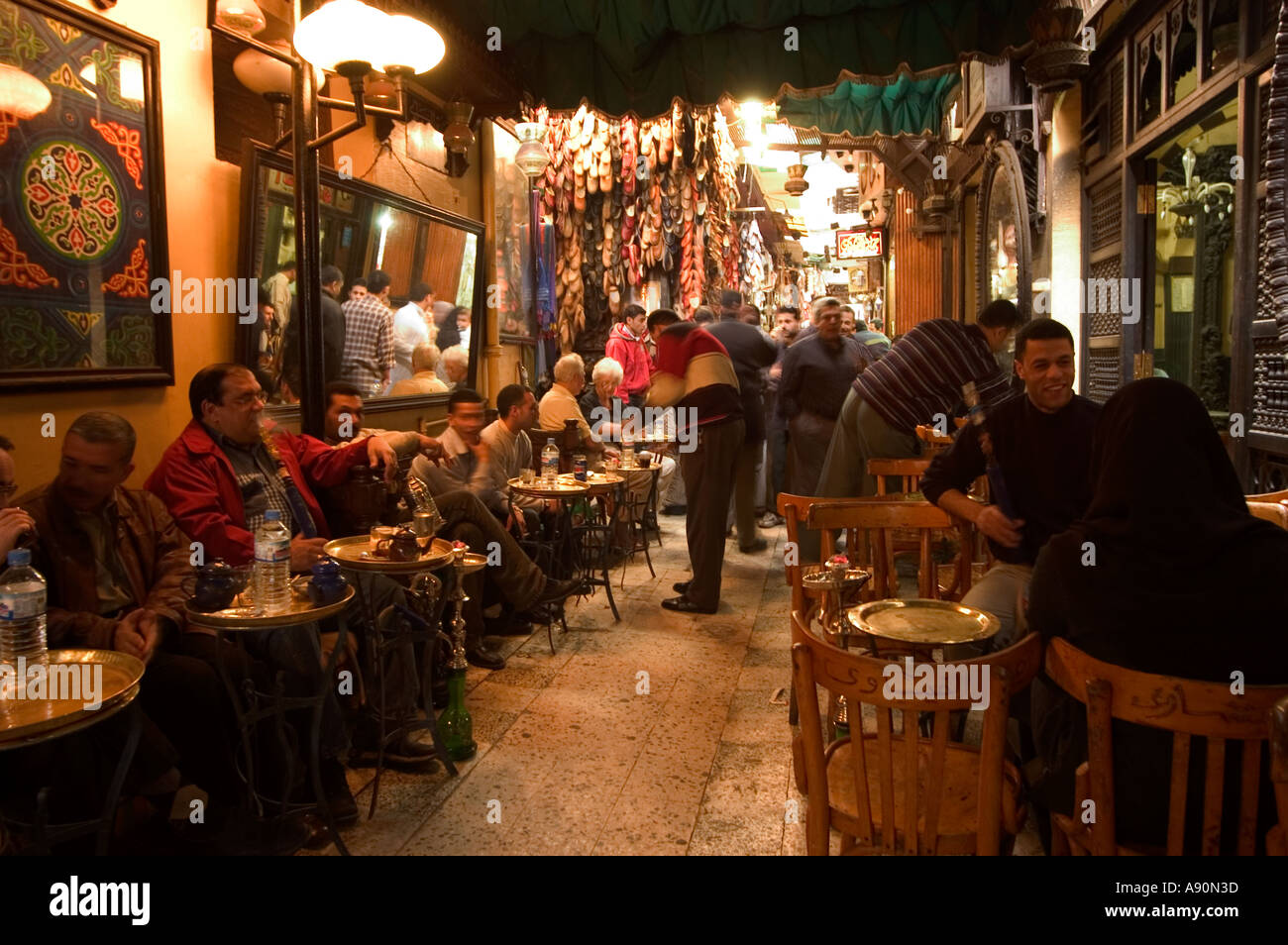 Fishawi s coffee house street scene Islamic Cairo Cairo Egypt North Africa Stock Photo