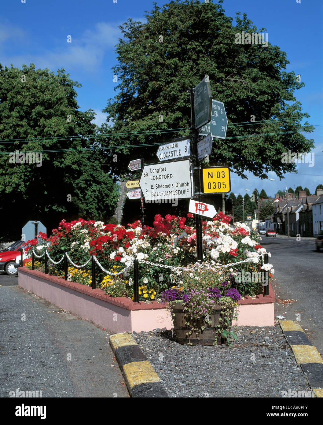 ballyjamesduff, county cavan, ireland, road signs at a road junction