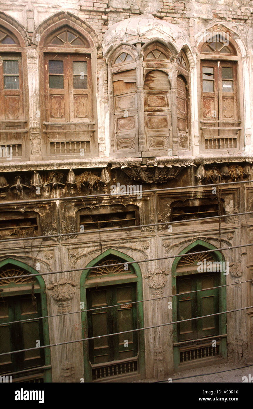 Pakistan NWFP Peshawar Old City windows of old building Stock Photo