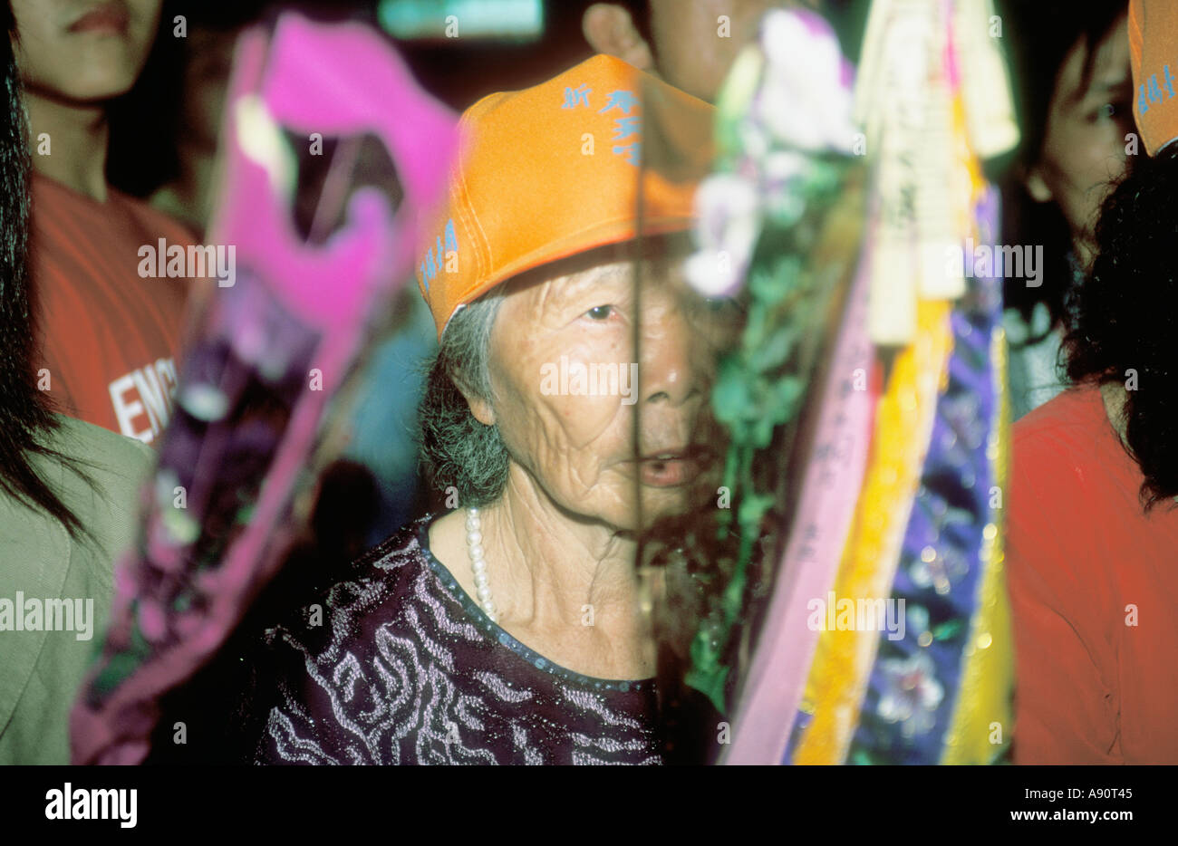 Old Chinese Woman On Pilgrimage To Worship Matsu Festival Tachia Taiwan China Stock Photo