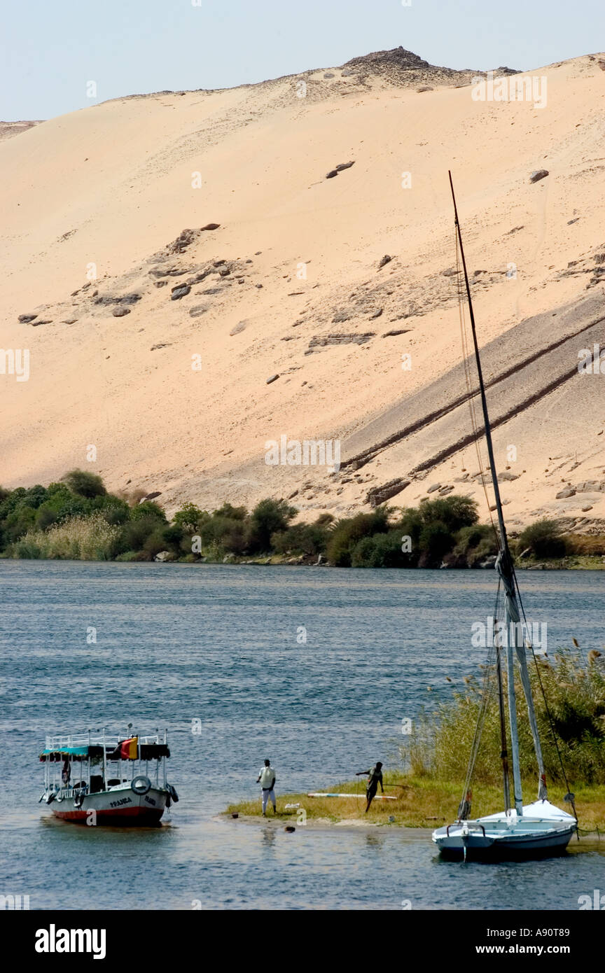 felucca boats on the Nile River Aswan Upper Egypt Egypt North Africa ...