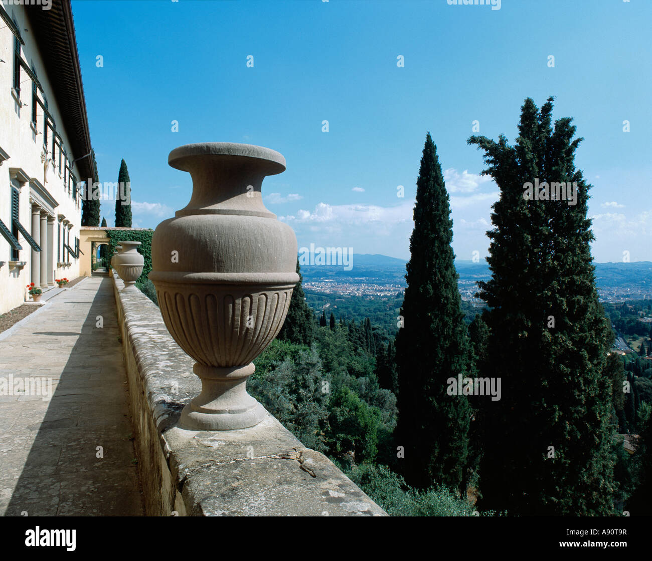 The terrace at Villa le Balze, Fiesole, Tuscany, Italy, now owned by