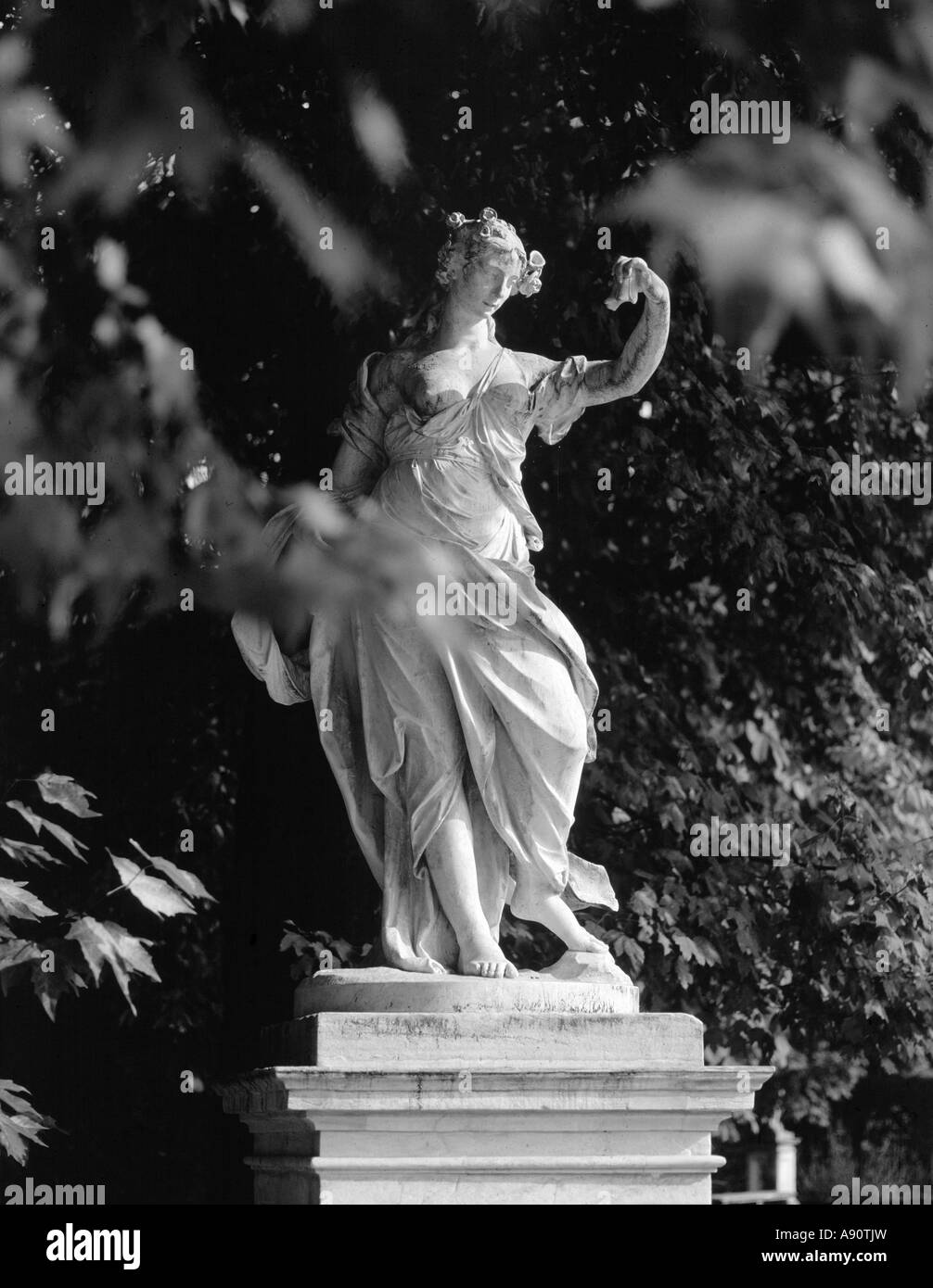 Statue of Flora, goddess of Spring at the Palazzo Reale, Turin, Italy. The gardens were laid out by the French garden designer Andre Le Nôtre in 1697 Stock Photo