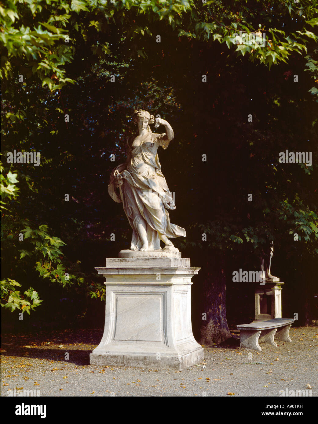 Statue of Flora, goddess of Spring at the Palazzo Reale, Turin, Italy. The gardens were laid out by the French garden designer Andre Le Nôtre in 1697 Stock Photo