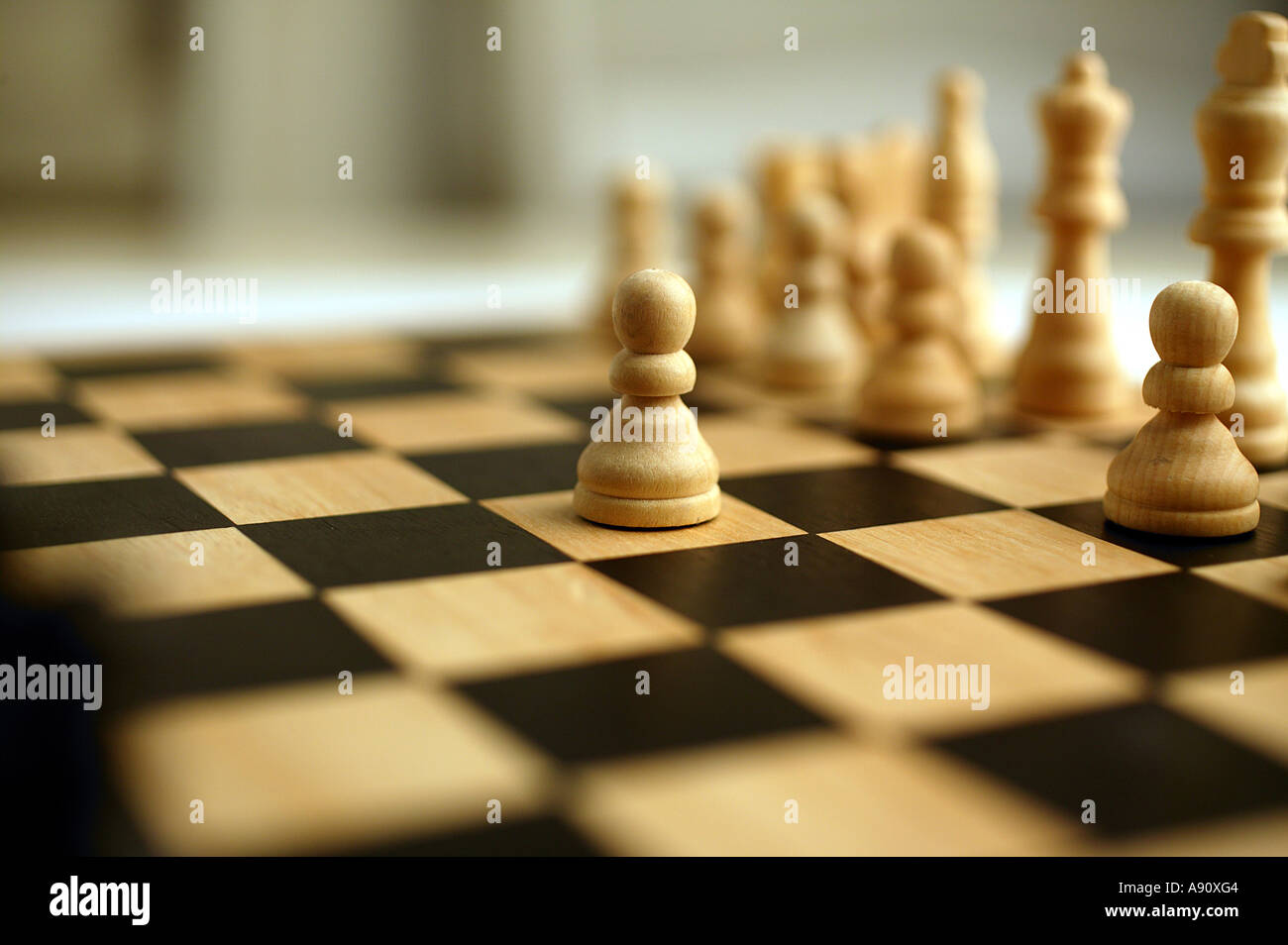 Chess board with white pieces Stock Photo