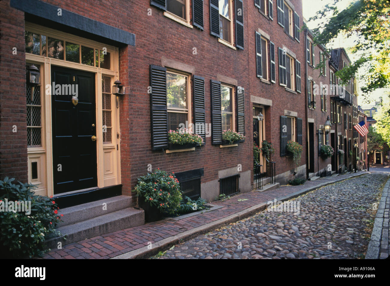 Massachusetts Boston Residential Brownstones On Acorn Street River Rock