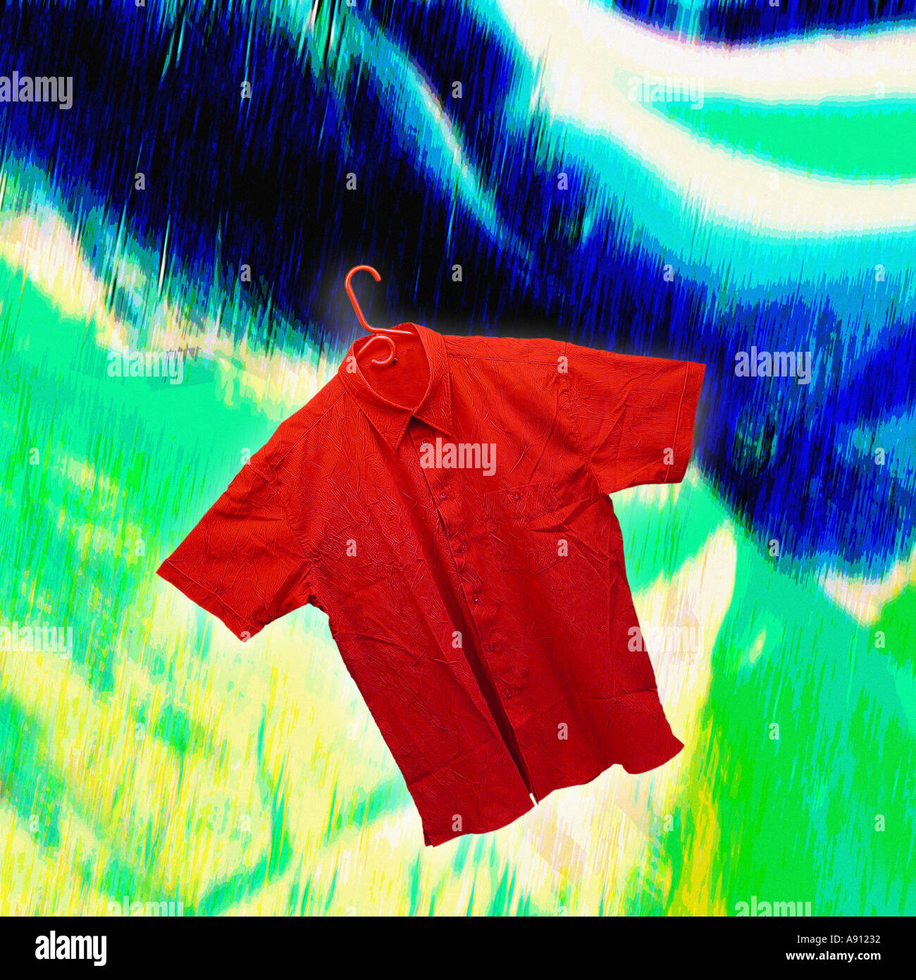 red shirt with coat hanger Stock Photo