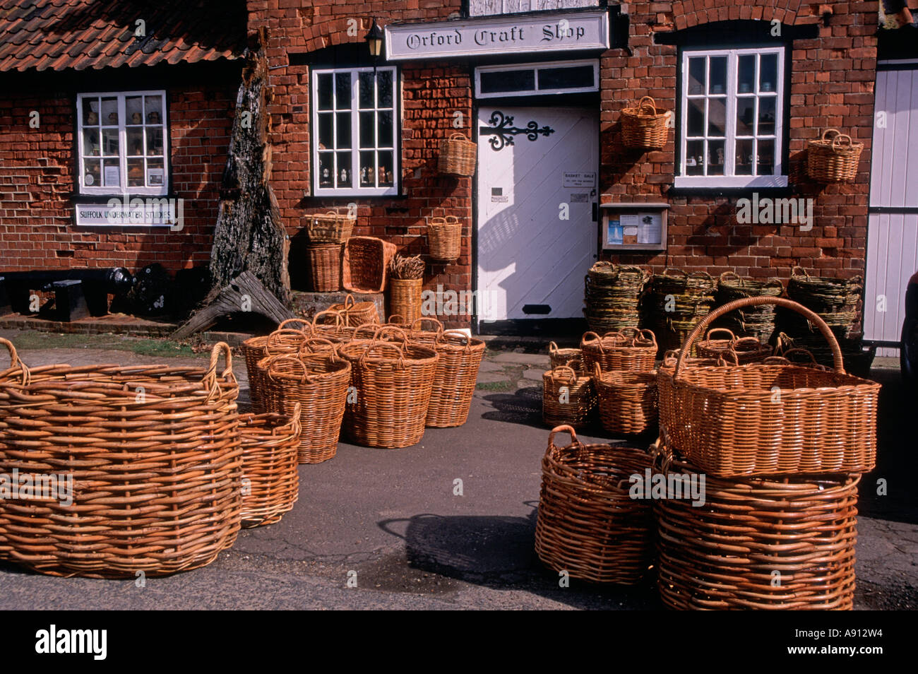 Wicker basket Orford craft shop Suffolk England Stock Photo Alamy