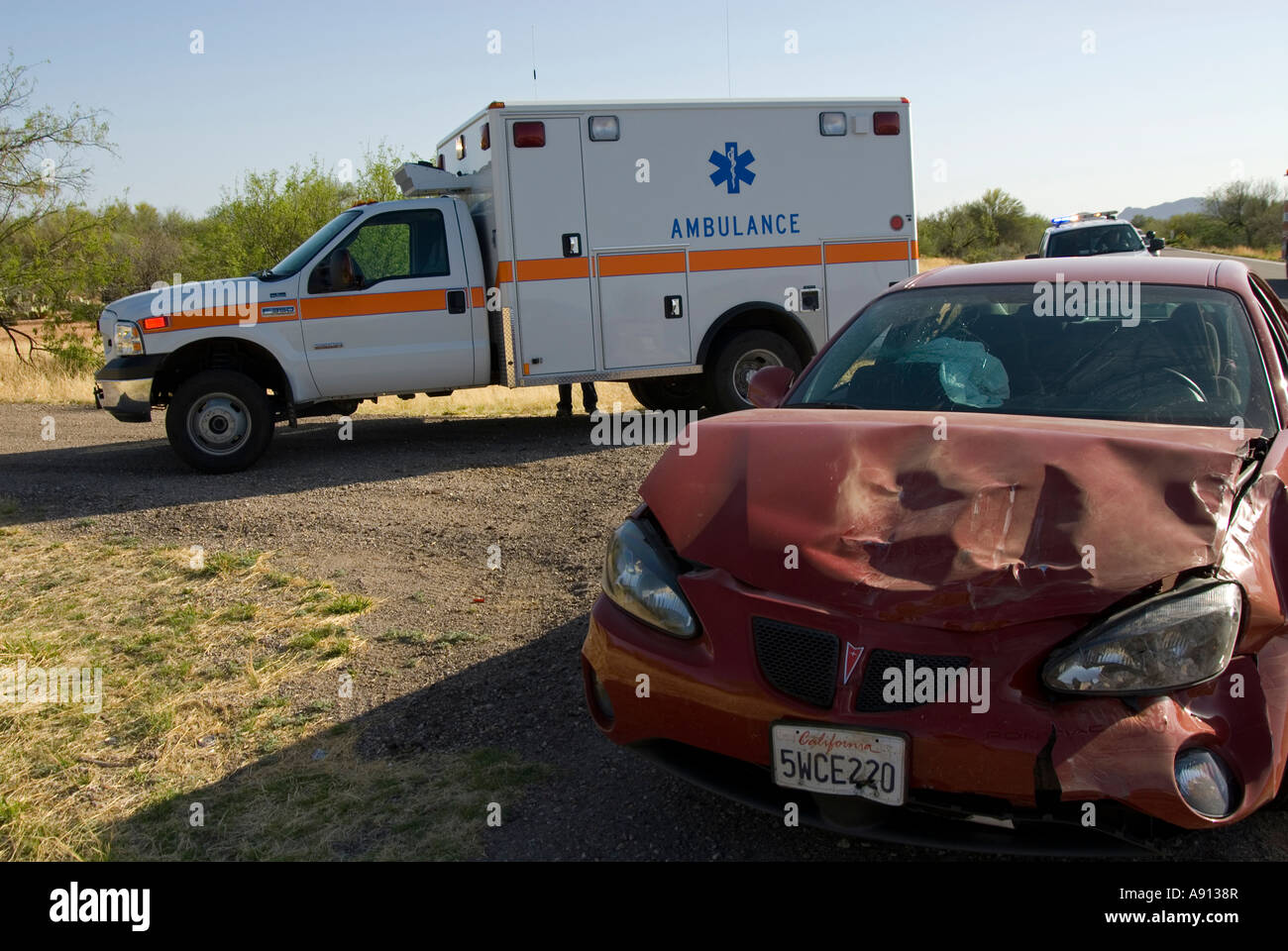 Car crash on route 86 near Sells, Arizona, USA.Tohno O'oldham Indian