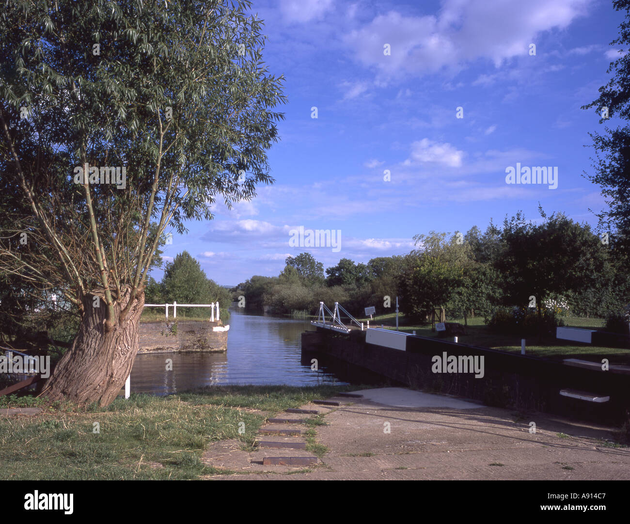 View along the River Avon from Strensham Lock Worcestershire Stock Photo