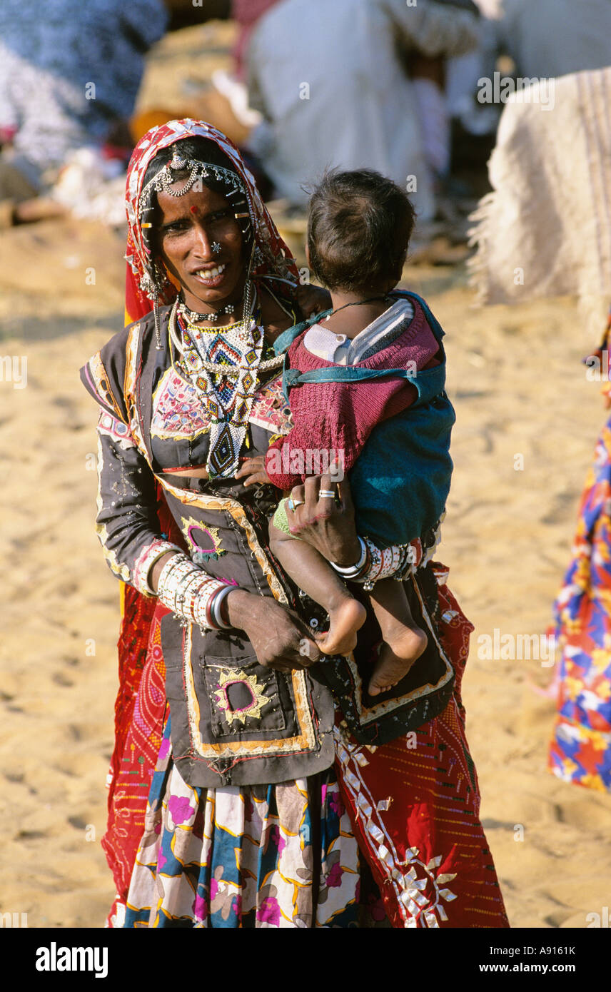 Rajasthani Woman and Child wearing traditional clothing, Pushkar