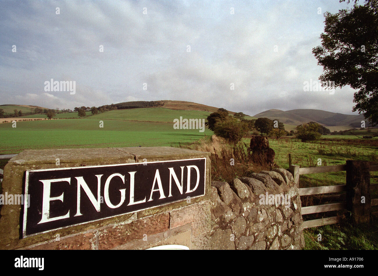English border with Scotland. Stock Photo
