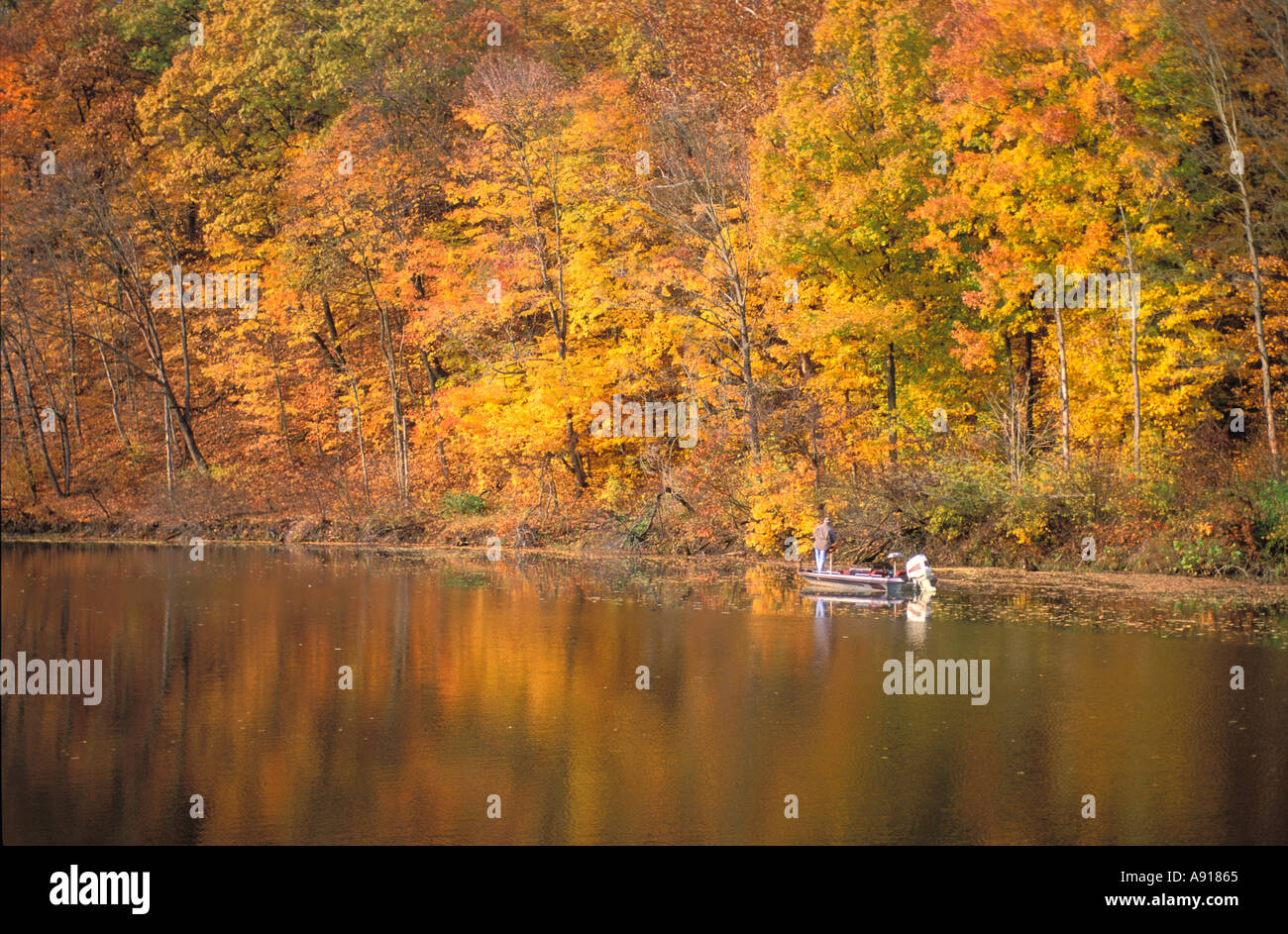 Fishing from a boat in Kickapoo State Park Illinois Stock Photo Alamy