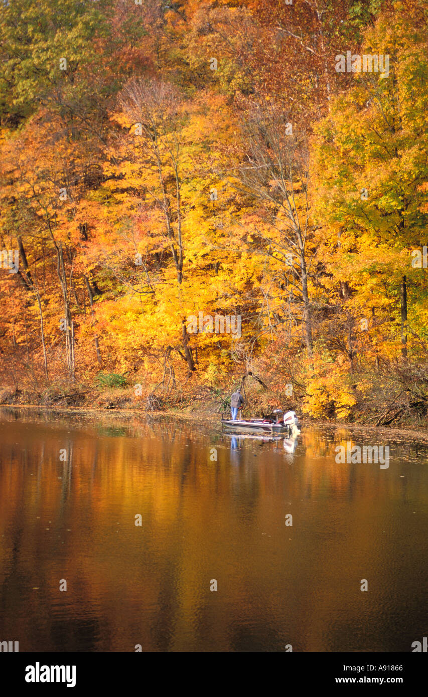 Fishing from a boat in Kickapoo State Park Illinois Stock Photo Alamy