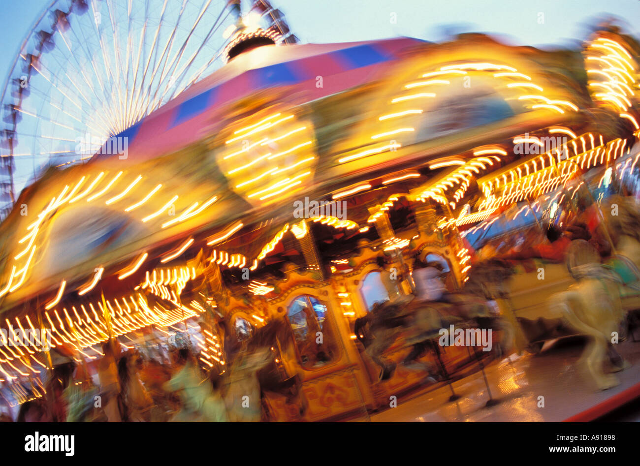 Carousel and Ferris Wheel at Navy Pier Chicago Illinois Stock Photo - Alamy