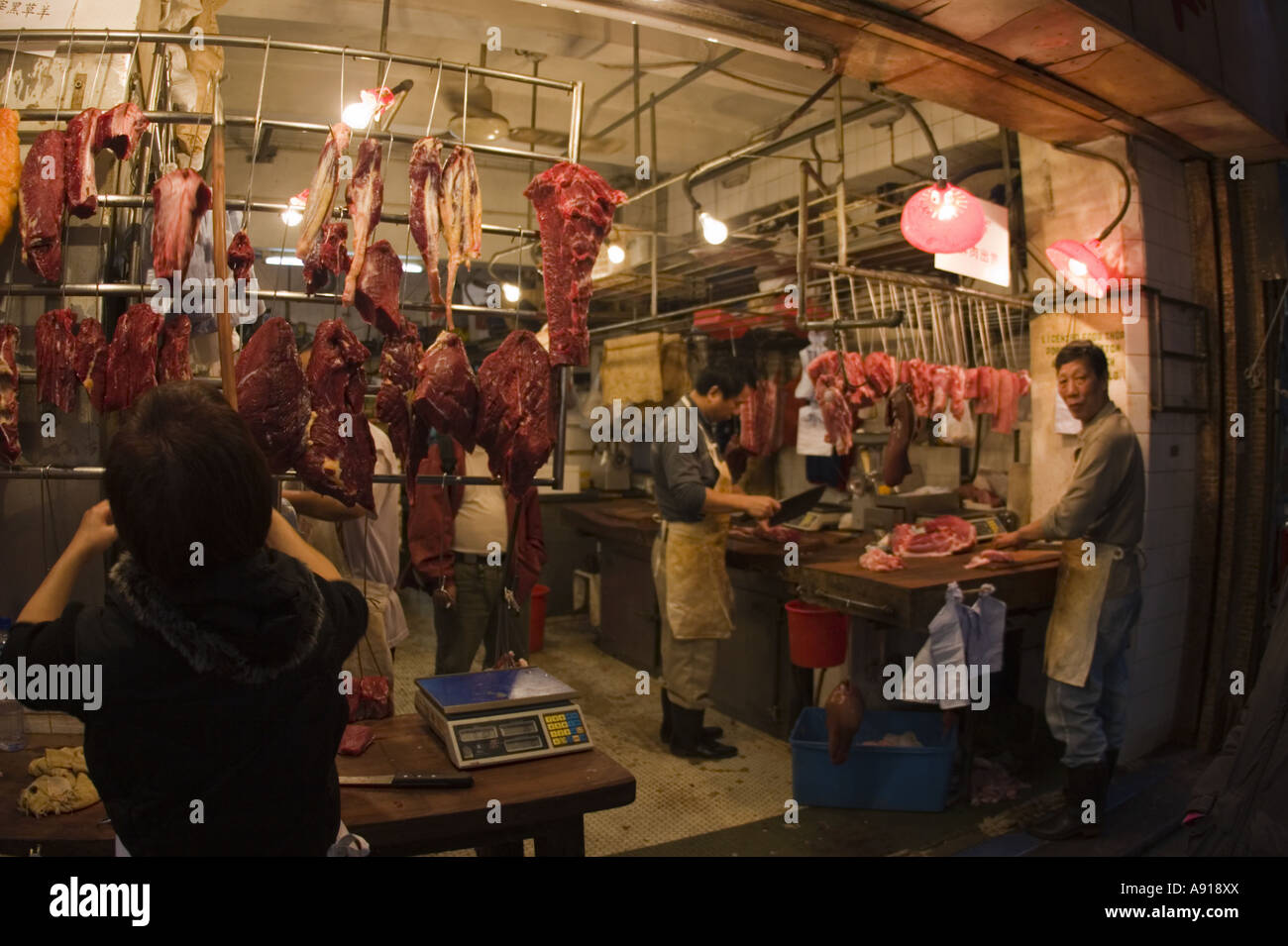 Butcher's stall in Wan Chai market Hong Kong, China Stock Photo Alamy