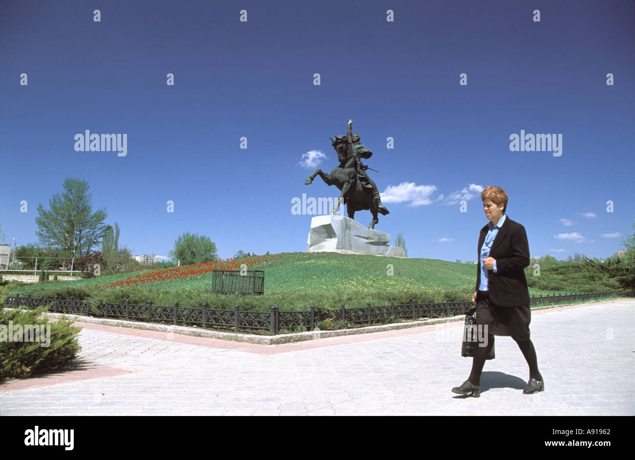Statue of Czarist Russian general Alexander Suvarov in Tiraspol capital of the breakaway Transdniestria Moldavian Republic Stock Photo