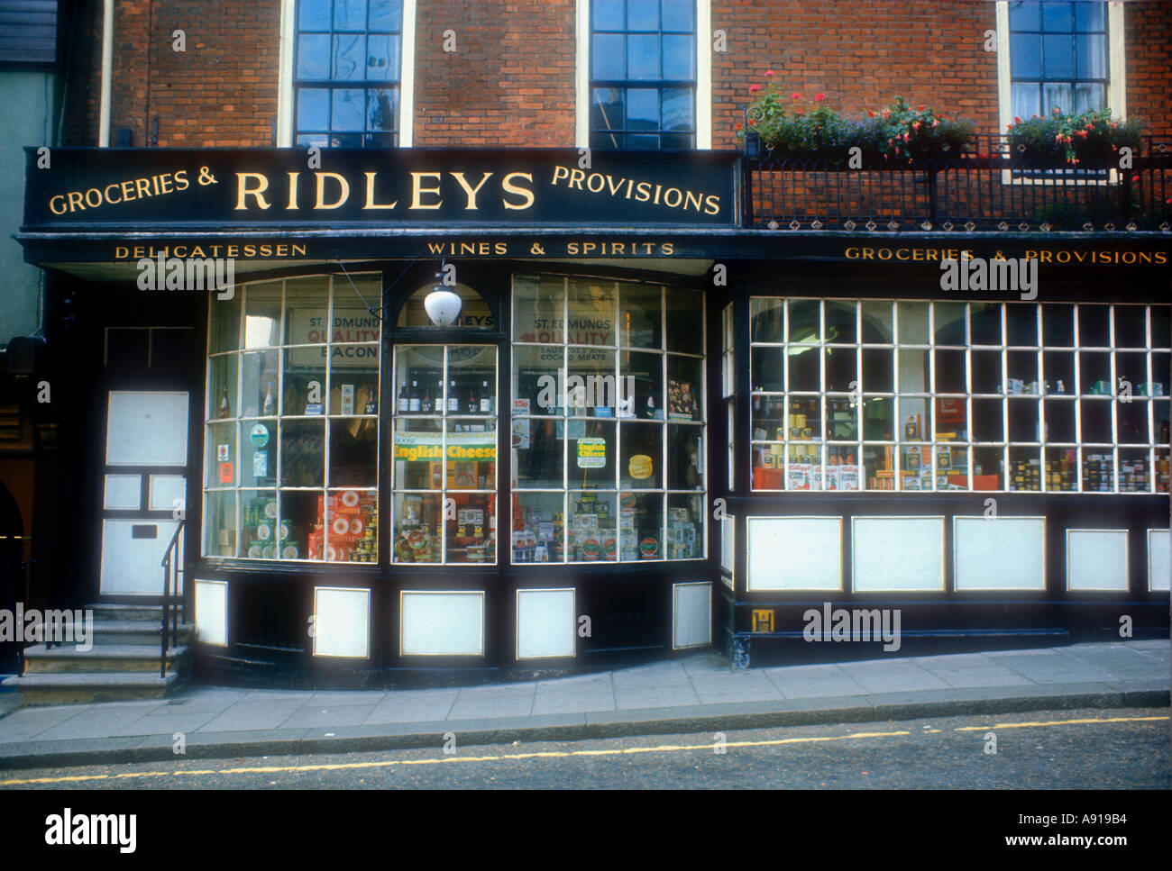 The facade of an English grocers shop in Bury St Edmunds Suffolk East Anglia UK Stock Photo