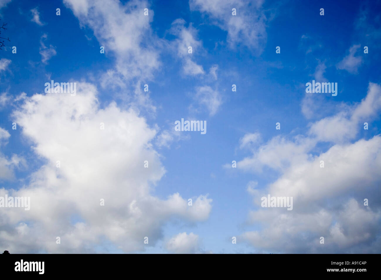 Vivid blue sky with fluffy clouds Stock Photo - Alamy