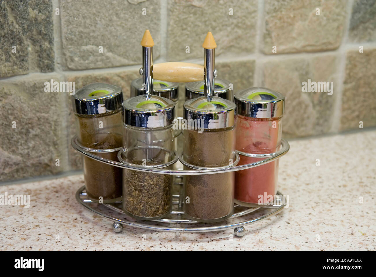 A rack of condiments and flavorings Stock Photo - Alamy